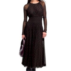 NWT Madewell Smocked Midi Dress Black Red Floral Size XS Retail $148.00